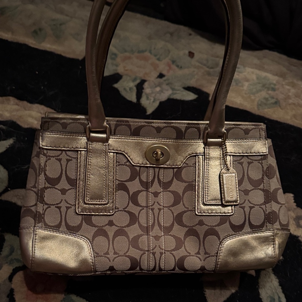 Coach Brown and Gold Shoulder Bag